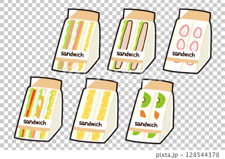 サンドイッチのイラストセット サンドイッチのイラストセット 128544378