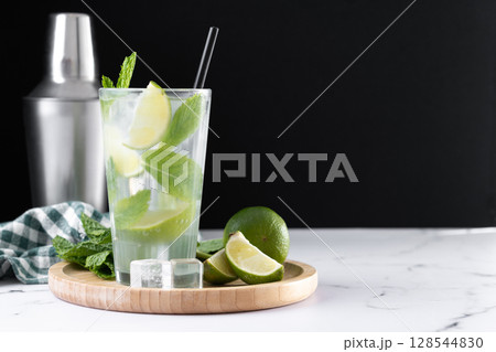 Classic Mojito Cocktail with Lime and Mint 128544830