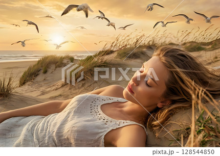 beautiful blonde woman in bikini on beach beautiful blonde woman in bikini on beach 128544850