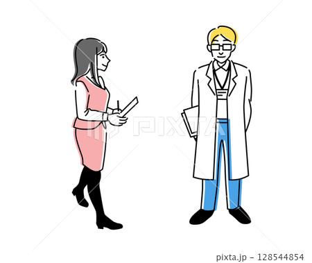 医療従事者の男性と事務員の女性の全身ベクターイラスト 128544854