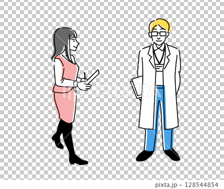 一名男性醫務工作者和一名女性辦公室職員的全身向量插圖 128544854