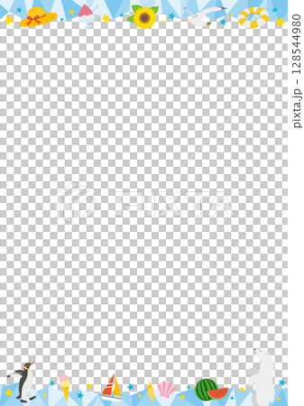 以夏季主題_藍色為冰的垂直框架插圖 以夏季主題_藍色為冰的垂直框架插圖 128544980