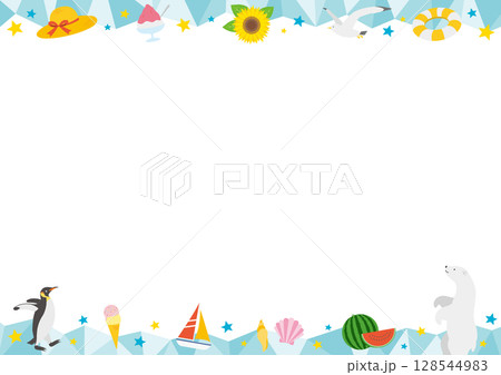 夏をイメージした氷の横型の上下のフレームイラスト_緑 128544983