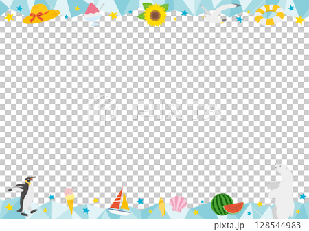 帶有夏季主題的冰的水平框架插圖_綠色 128544983