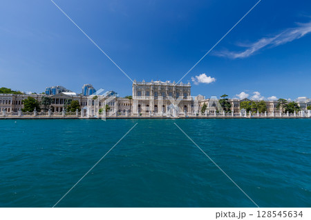 Dolmabahce Palace, seen from the Bosphorus, Istanbul, Turkey Dolmabahce Palace, seen from the Bosphorus, Istanbul, Turkey 128545634