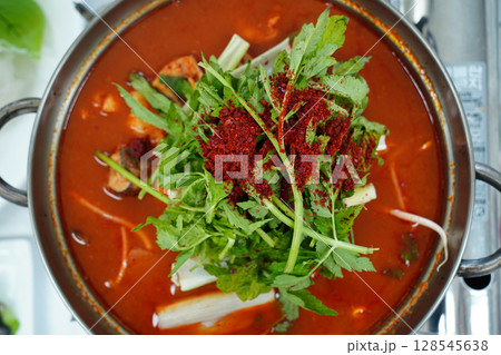 Spicy Korean Fish Stew with Mugwort and Chili Powder Spicy Korean Fish Stew with Mugwort and Chili Powder 128545638