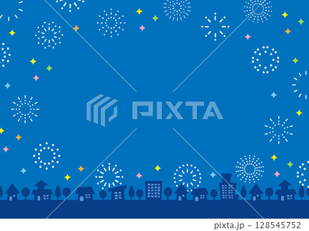 花火大会の花火と街並み 花火大会の花火と街並み 128545752