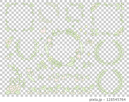 Flower and leaf frame set 128545764