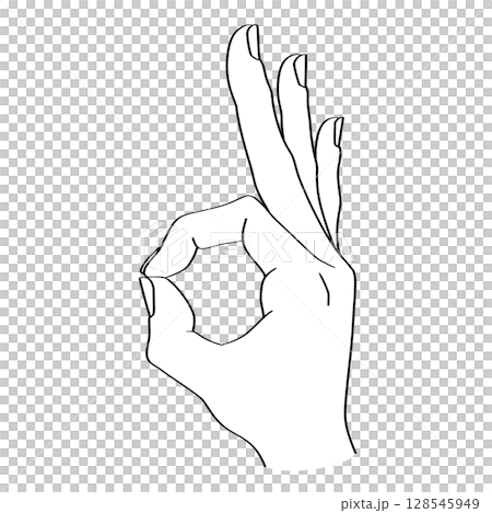 手の線画イラスト「OK」 128545949