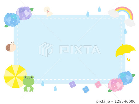 梅雨の雨と傘とカエルのフレーム 梅雨の雨と傘とカエルのフレーム 128546000