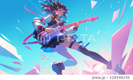 ギターを持って楽しそうにする女の子 128546230