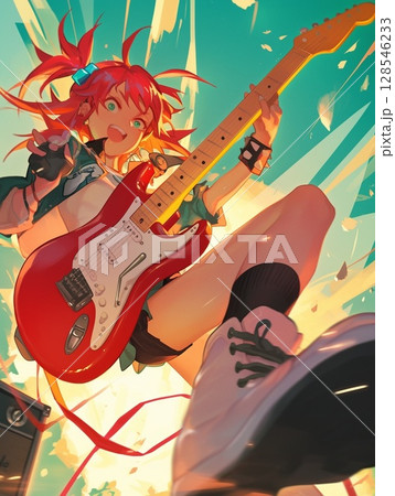 ギターを持って楽しそうにする女の子 ギターを持って楽しそうにする女の子 128546233
