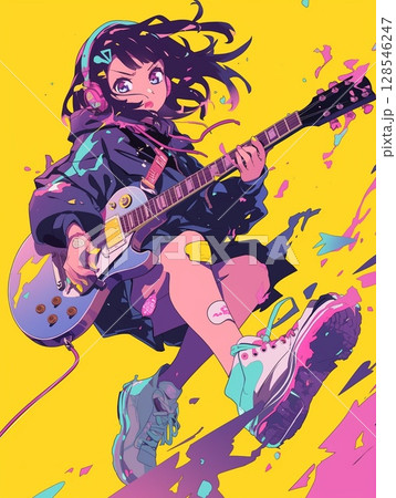 ギターを持って楽しそうにする女の子 128546247