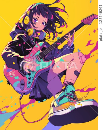ギターを持って楽しそうにする女の子 128546261