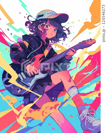 ギターを持って楽しそうにする女の子 128546273