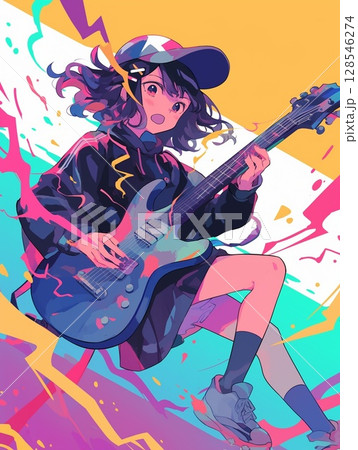 ギターを持って楽しそうにする女の子 128546274