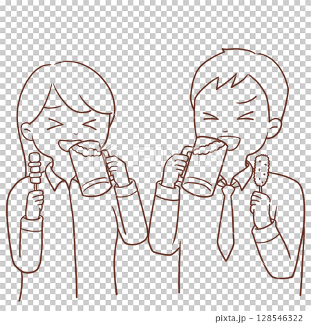 飲み会男女(線画1) 128546322