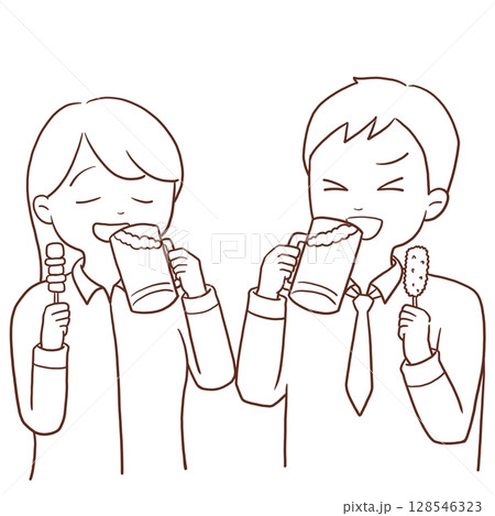 飲み会男女(線画2) 128546323