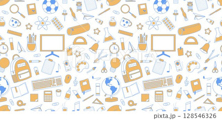 Seamless pattern with schoolboy or student stationery 128546326