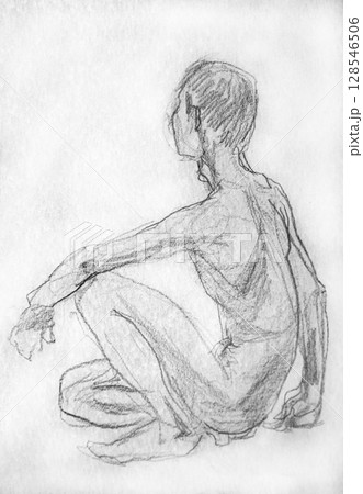 human's figure, pencil drawing illustration, sketch 128546506
