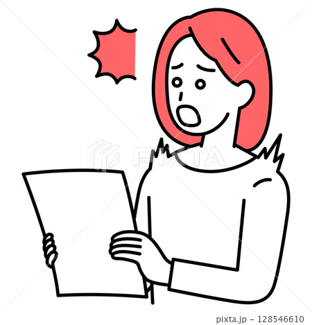 書類を見て驚くカジュアルな女性 128546610