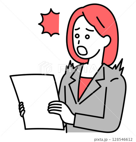 書類を見て驚くスーツの女性 128546612