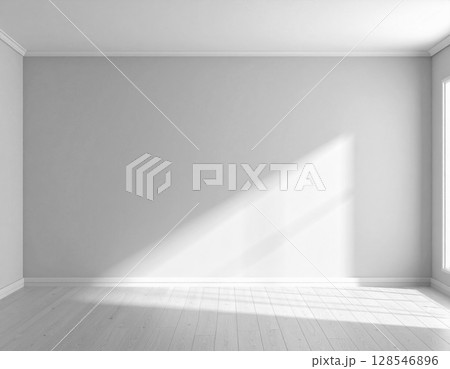 リラックス感漂う光とシンプルな部屋。モノクロ。AI生成画像。 128546896