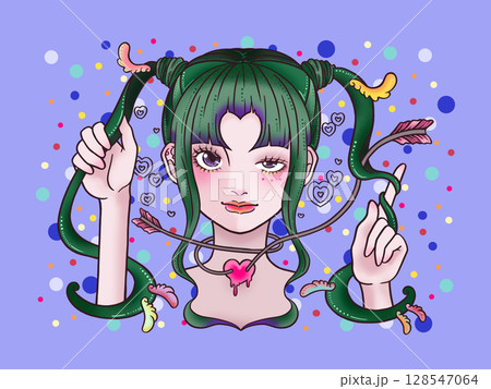 ツインテールのウィンクする女の子 薄紫背景 ツインテールのウィンクする女の子 薄紫背景 128547064