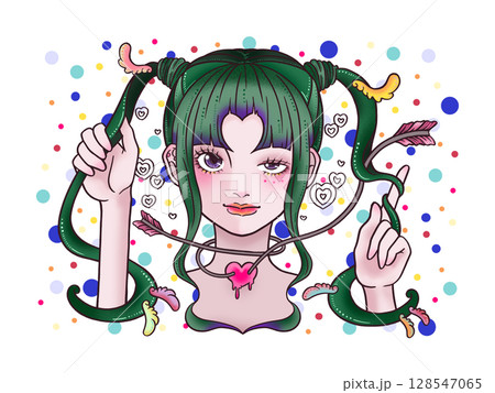 ツインテールのウィンクする女の子 白背景 ツインテールのウィンクする女の子 白背景 128547065