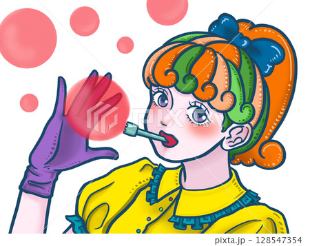 シャボン玉と女の子　白背景 128547354