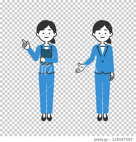 手で指すパンツスーツ姿の女性イラスト 手で指すパンツスーツ姿の女性イラスト 128547587