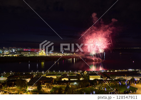 Colorful Fireworks Over Strelka - Alexander Nevsky Cathedral. 9 May Colorful Fireworks Over Strelka - Alexander Nevsky Cathedral. 9 May 128547911