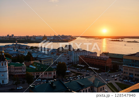Sunset Panorama of Nizhny Novgorod with Churches and Riverscape Sunset Panorama of Nizhny Novgorod with Churches and Riverscape 128547940