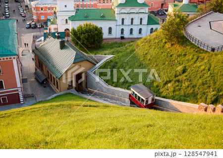 Nizhny Novgorod Kremlin Funicular Descending at Golden Hour Nizhny Novgorod Kremlin Funicular Descending at Golden Hour 128547941