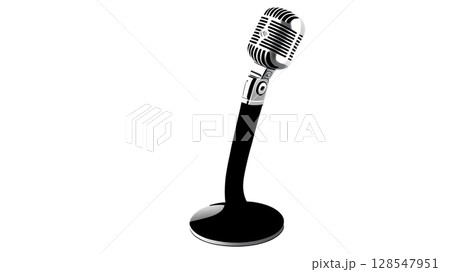 classic microphone on a stand against white background 128547951