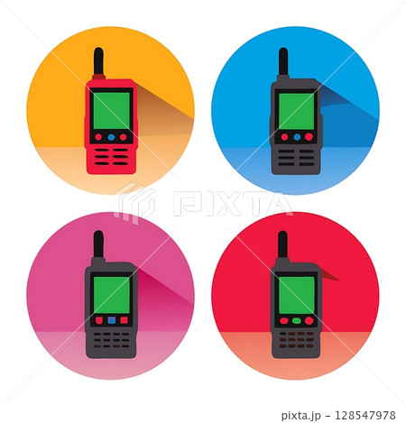 Four colorful walkie talkies displayed on different color circles 128547978