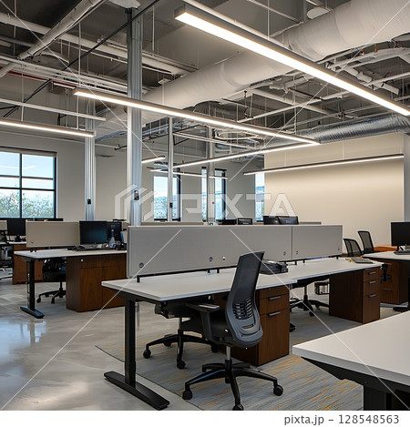 A large open office space with cubicles and desks 128548563