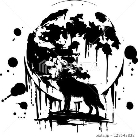 狼の遠吠えと月 128548835