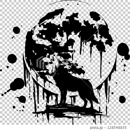 狼の遠吠えと月 128548835