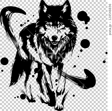 狼の墨絵イラスト 128548836
