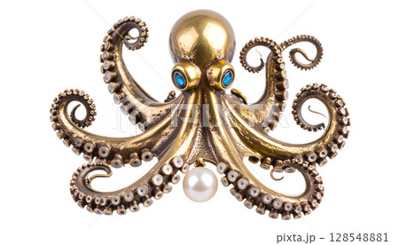 Antique Bronze Octopus Jewelry Brooch on Black 128548881