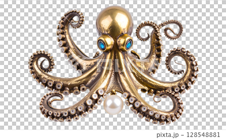 Antique Bronze Octopus Jewelry Brooch on Black 128548881