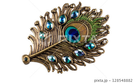 Decorative Brooch Featuring Peacock Feather Design 128548882