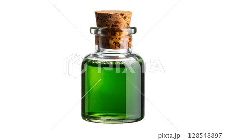 Potion Bottle with Cork and Green Liquid 128548897