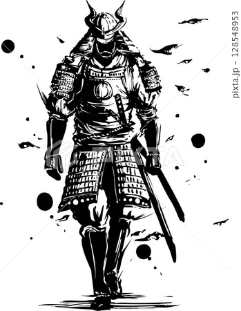 侍の墨絵イラスト 128548953