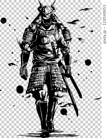 侍の墨絵イラスト 128548953