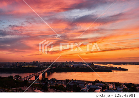 Sunset Over Nizhny Novgorod at Oka-Volga Confluence 128548981