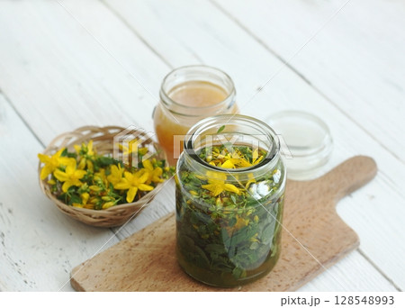 Tincture from Hypericum perforatum commonly known as St John's wort 128548993