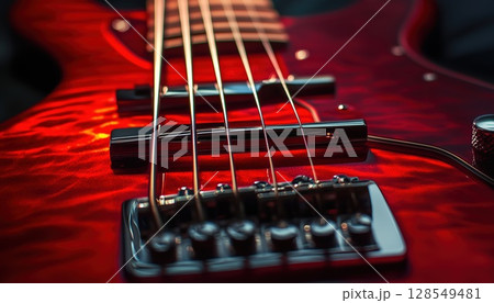 Bass Guitar In Maroon Color 128549481