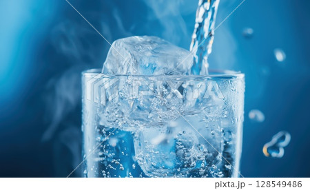 Pouring Strong Alcoholic Beverage Over Ice In A Glass 128549486